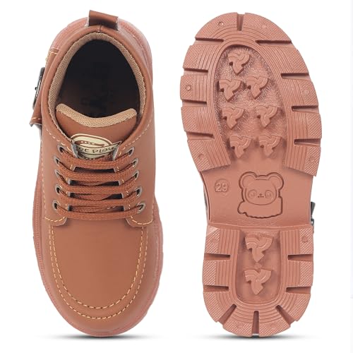 Image of Freeplay Kids Boys Lace-Up Ankle Boots with Buckle Strap | Stylish Casual Outdoor Boots | Anti-Slip Durable Sole | Comfortable Fit | Black, Blue, Green, Tan
