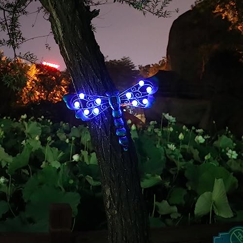 Bvlfook Metal Dragonfly Solar Lighted Wall Art Décor, Outdoor Dragonfly Garden Décor, Dragonfly Yard Art Dragonfly Sculpture Lamp For Fence Patio #TOP1
