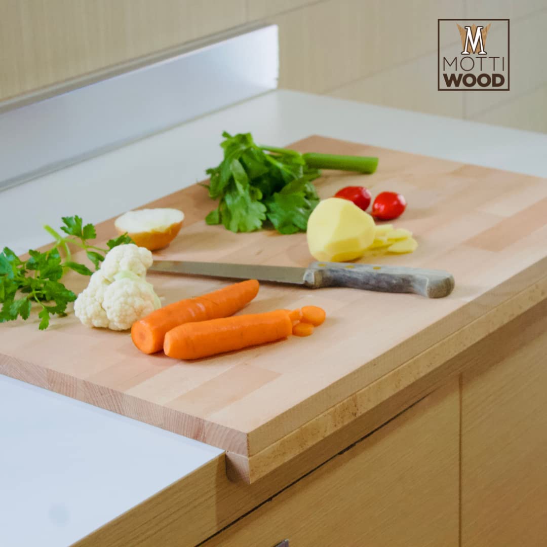 Tabla de pasta, rodillo incluido, 100% madera de haya, 60 x 40 x 1,9 cm, con escalón (2,2 cm)