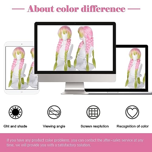 max beauty anime pink and green wig for mitsuri cosplay braided hair wig with pigtails halloween party  cap