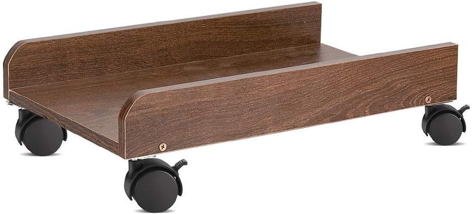 Liitrton Mobile CPU Stand with Locking Caster Wheels Wooden Computer Tower Stand Desktop Rolling PC Stand (No Rear Protection, Brown)