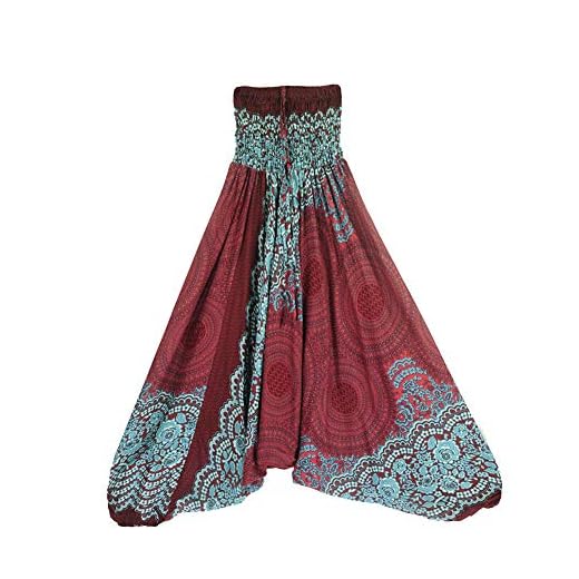 Fansu Damen Haremshose, Yoga Hosen mit Kordelzug Baggy Hippie Boho Hose Hosenrock Aladinhose Pumphose Pluderhosen (one Size,Rotwein)