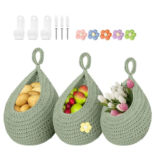 Linchiey Boho Hanging Fruit Baskets for Kitchen with Hooks and