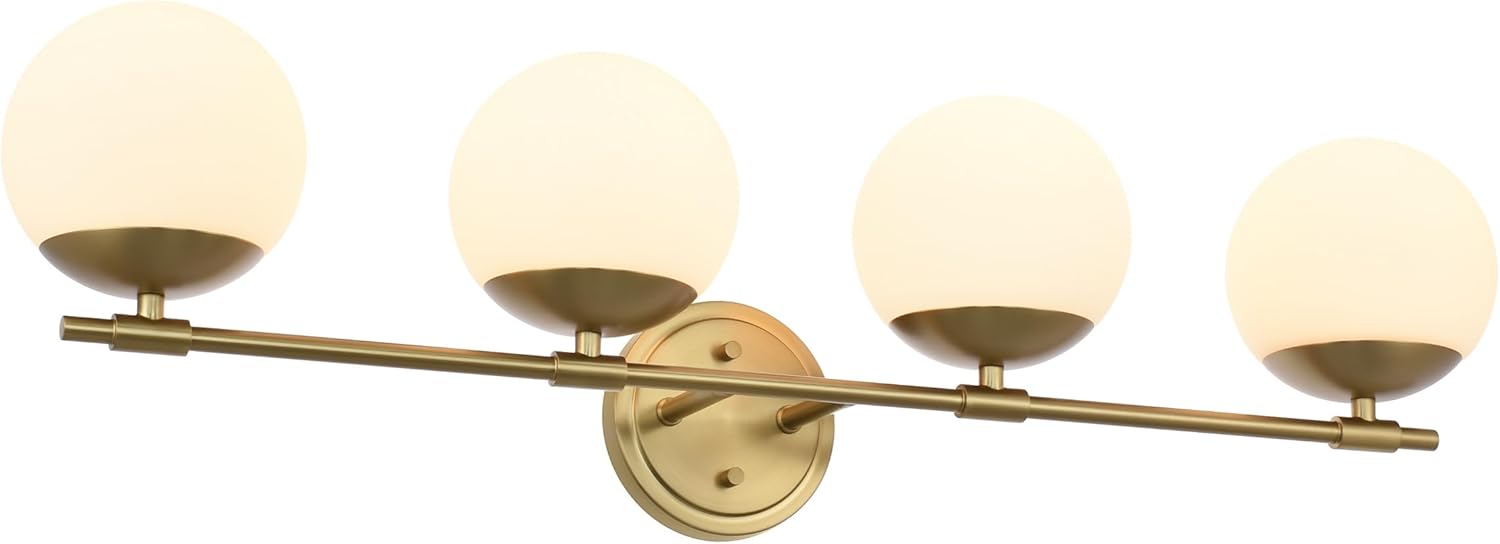 Gold Bathroom Vanity Light Fixtures, 4 Light Globe Wall Sconce Lighting Over Mirror, Modern Vanity Lights for Bathroom, Mirror Cabinets Hallway Stairs, Standard E26 Base, Aged Brass