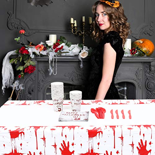 NUOBESTY Conjunto de artigos de festa de Halloween para festa com estampa de mão sangrenta, copos de
