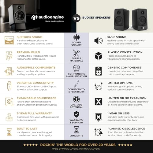 Audioengine Regallautsprecher - A5 Plus 150-W-Bluetooth-Lautsprecher für Heimkinos und Studios
