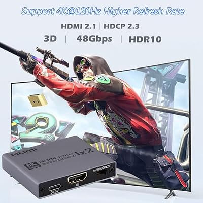 2026 Upgraded 8K@60Hz HDMI 2.1 Splitter 1 in 2 Out, 4K@120Hz HDMI Splitter Duplicate Only, Support 48Gbps HDCP2.3 HDR10+ 3D Dolby Vision, Compatible with TV Box, PS5, DVD Player