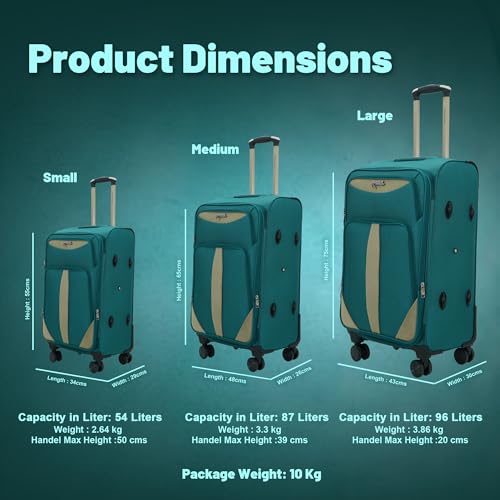 Image of TourisForever Trolley Bag Set-3 |Heavy-Duty Nylon | 3 Digit Number Lock | Cabin Medium Large, Expandable Travel Suitcase, Heavy-Duty Nylon, 3 Digit Number Lock, 360 Lego Wheels, Durable Handle