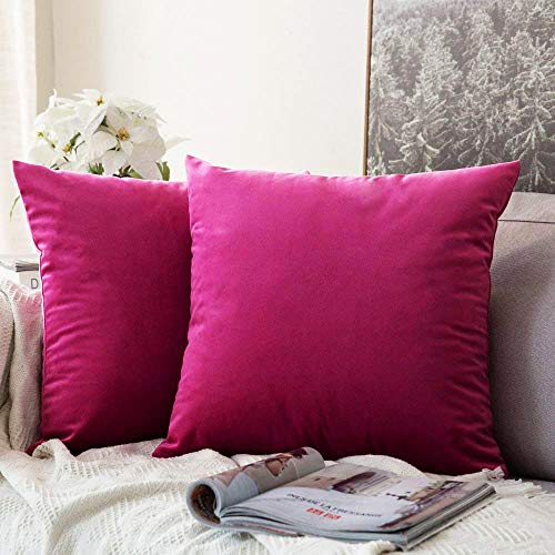 Khooti Velvet Cushion Cover, 40x40 Inches | Pink | Pack of 2 | Solid Plain Soft & Smooth, Decorative Cushion Covers for Living Room, Bedroom, Couches, Chairs, Sofas, Beds & Home Decor