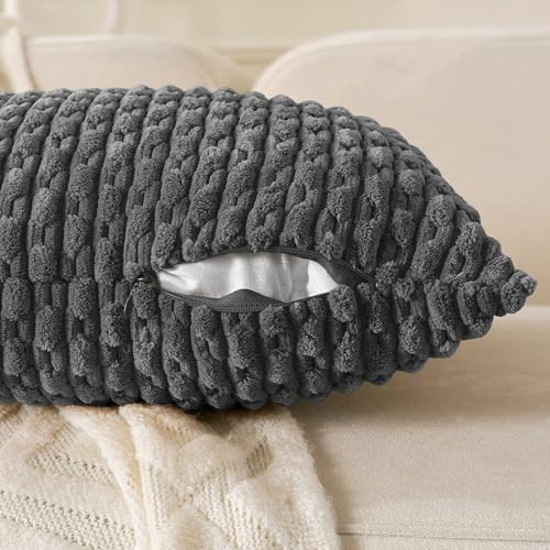 Set of 4 Dark Grey Decorative Throw Pillow Covers 24x24 Inch Corduroy Pillow Covers for Bed Couch Sofa Living Room Soft Square Cushion Cases