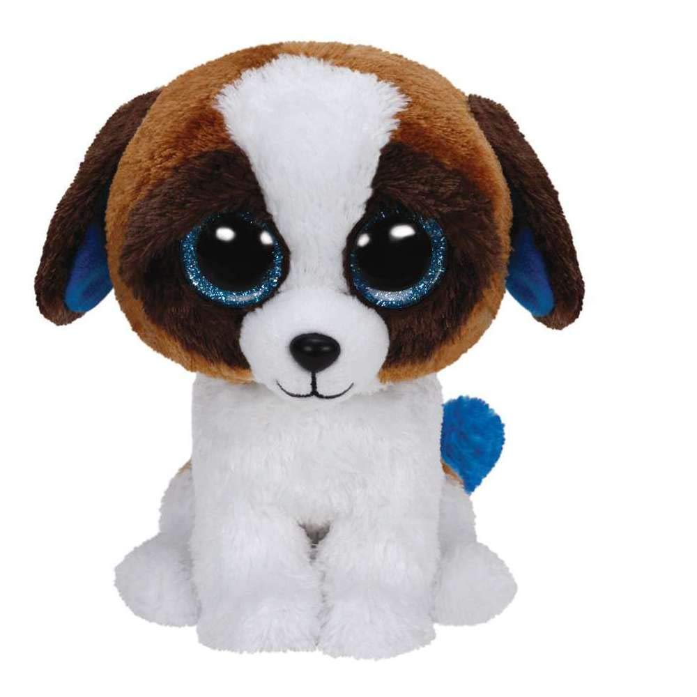 TY 36125 – Perro Duke con ojos brillantes, Glubschi's Beanie Boo's, 15 cm, blanco/marrón