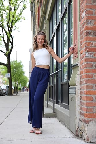 Palazzo Pants for Women Dressy Summer Casual Boho Chiffon Wide Leg Pants Elegant Flowy Beach Pants2