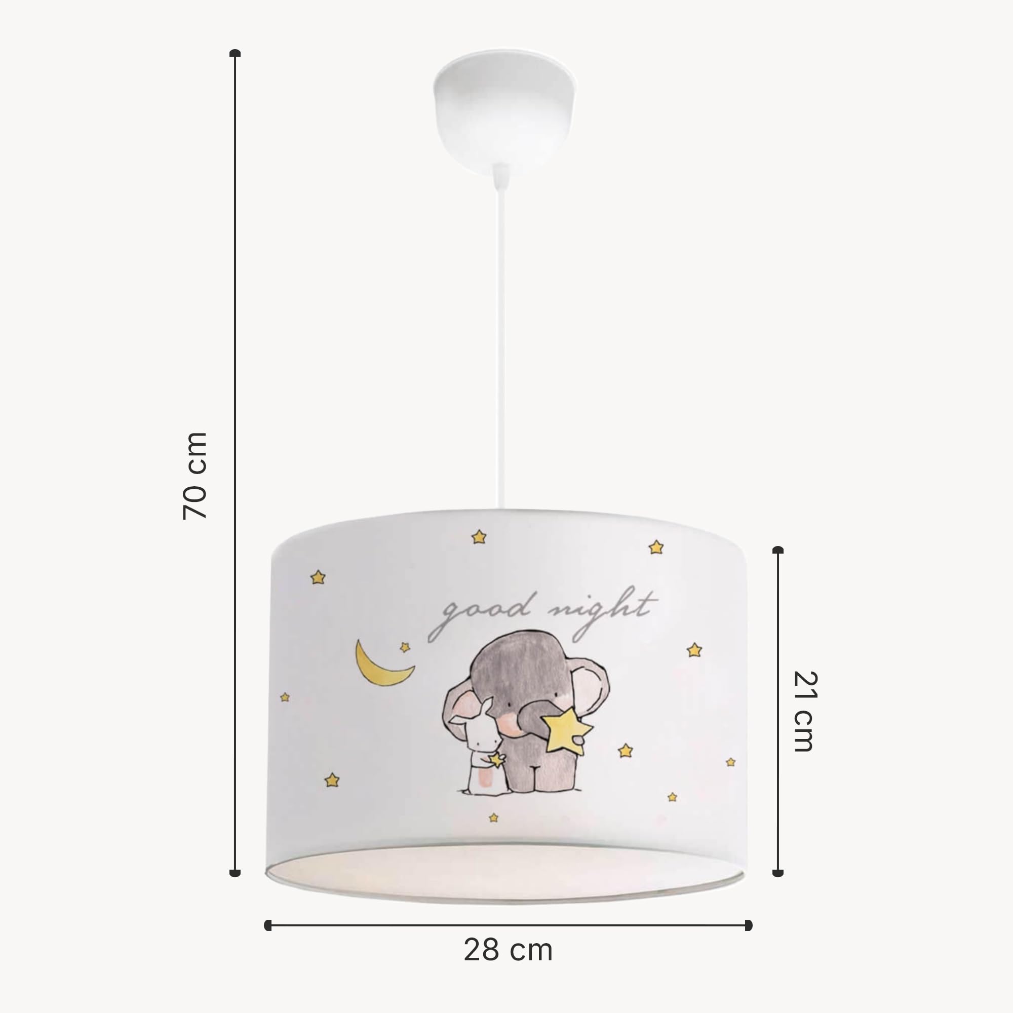 lux.pro Lámpara de Techo Infantil Rugby Lámpara Colgante para Niños con Motivo Elefante Elegante para Guarderías Dormitorio 1xE27 9W Plástico Tela 70 x Ø 28 cm - Blanco