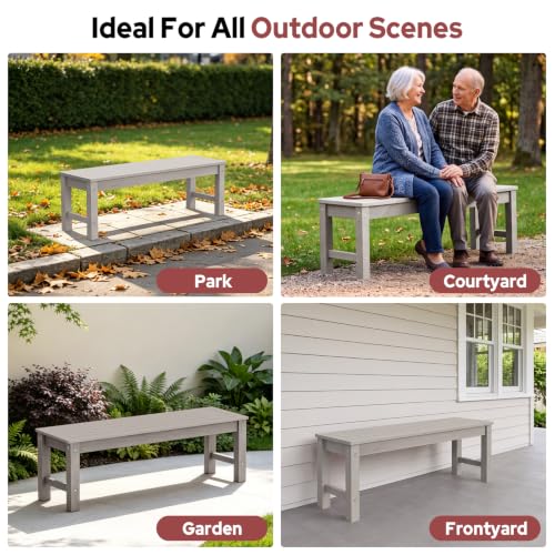 Image of Psilvam 47 inch Backless Outdoor Bench for 2-Person, Grey, 2pcs