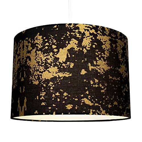 Modern and Unique Black Cotton Fabric Lamp Shade with Gold Shimmer Foil Design for Table or Ceiling Usage | 30cm Diameter | 60w Maximum by Happy Homewares - Image 3