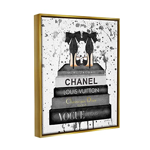 Image of Stupell Industries 'Glam Fashion Books & Heels'| Floating Frame Canvas Art | Stupell Industries | Gold, 25 x 31 Inches, Easy to Hang and Sturdy, Made in USA, by Amanda Greenwood
