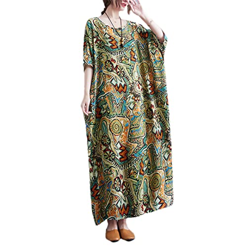 Robe longue d'été femme coton lin décontractée légère Cyan Hndudnff L