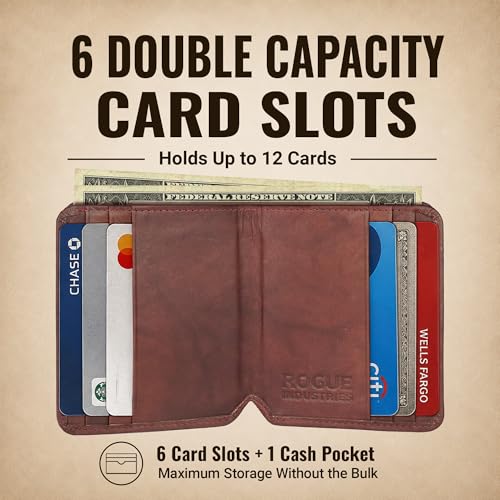 Image of ROGUE WALLET Angler Front Pocket Wallet for Men - Slim, Compact Leather Card Holder with ID Window - Minimalist Front-Pocket Wallet for Cash, Cards & Travel Essentials (Burgundy)