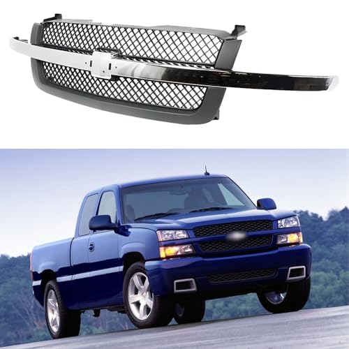 Textured Gray Grille Assembly Fits for 2003-2006 Chevy Silverado 1500 and Fits for 2007 Chevy Silverado 1500 Classic Plastic