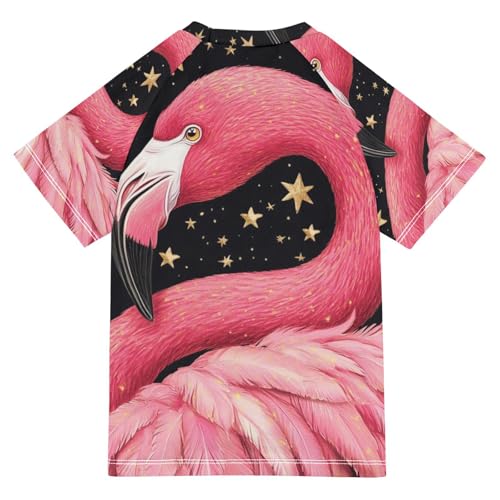 Boy Swimsuit Cartoon Star Flamingo Black Sunscreen T-Shirts Swimwear Sets UPF 50+2