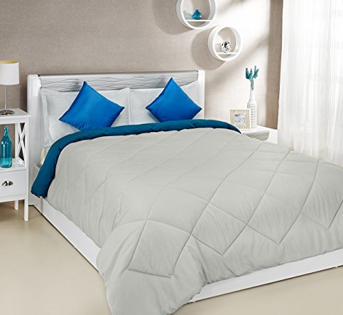 Image of Amazon Brand - Solimo Microfibre Reversible Comforter, Double (Ash Grey & Deep Teal, 200 GSM)