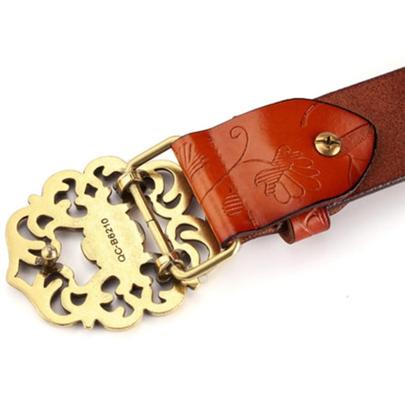 Vintage Embossed Decorative Genuine Leather Women's Jeans Wide Belt2