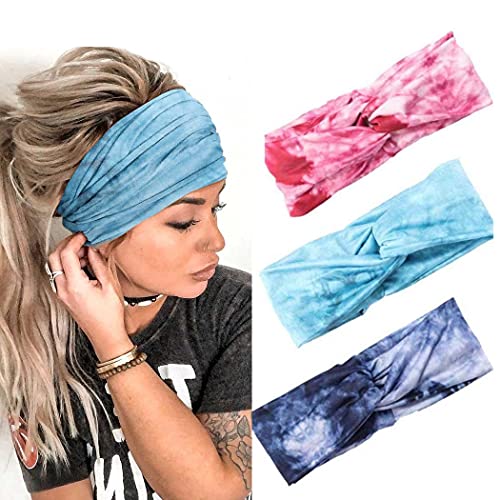 Bartosi Boho Headband Extra Wide Head Wraps Knotted Stretch Head Bands African Twist Turban Head Wrap for Women and Girls Pack of 3