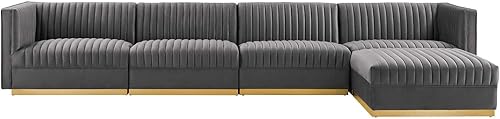 Modway Sofá modular de terciopelo Sanguine de 5 piezas en gris