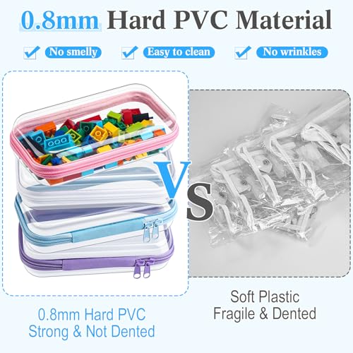 Image of Hoolerry 4 Pcs Hard Clear Zipper Case Makeup Bags Plastic Zipper Pouch Transparent Storage Box Containers for Cosmetics, Snacks, Building Blocks, Puzzles(Clear,7.5 x 3.9 x 2 in,Multicolor)