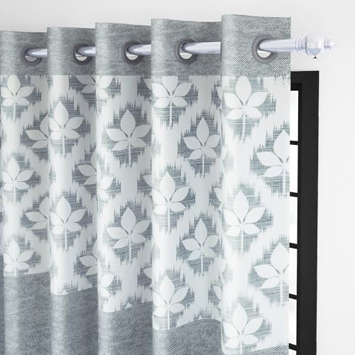 Image of Door Curtains 9 Feet Pack of 2, Floral, Grey