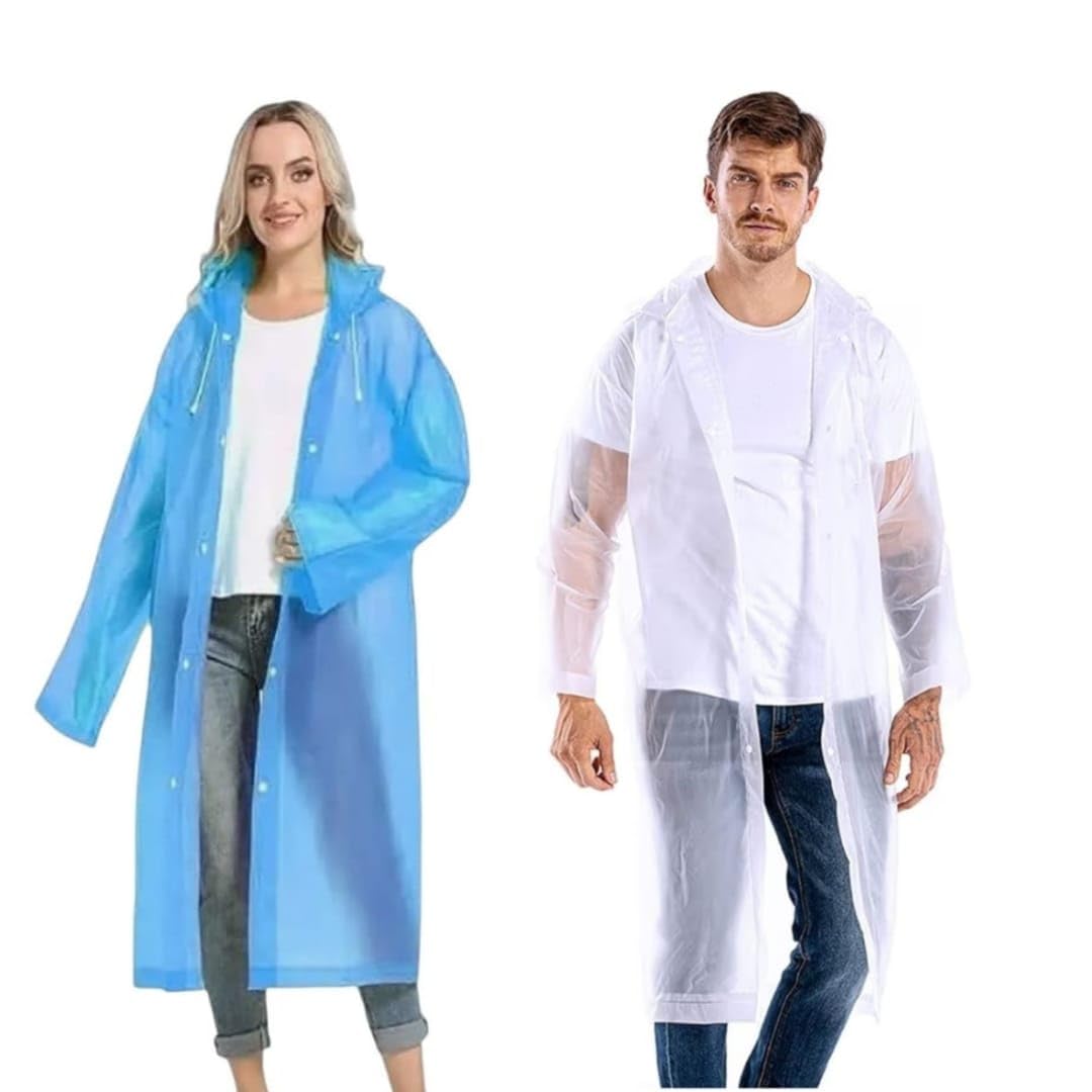 Natani Traders Reusable Raincoat with Drawstring Hood, EVA Material, Elastic Cuffs, Button Closure, Unisex, Waterproof, Blue, White (Pack of 2)-image-6
