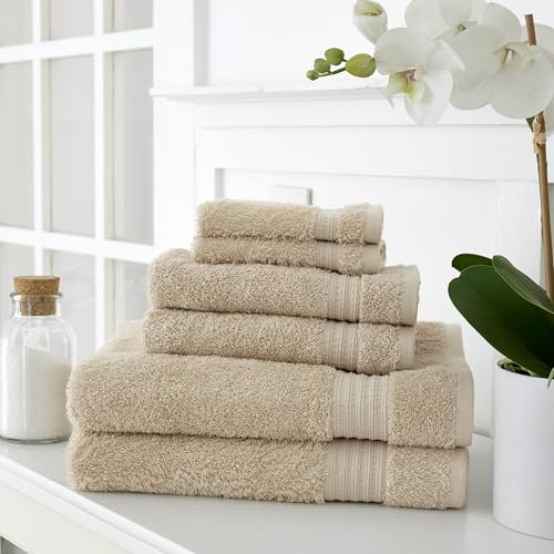 Martha Stewart Egyptian Cotton Bath Towels Set - 6 Piece, 2 Bath Towels - 2 Hand Towels - 2 Washcloths, Absorbent Bathroom Towels, Bathroom Essentials, Oyster