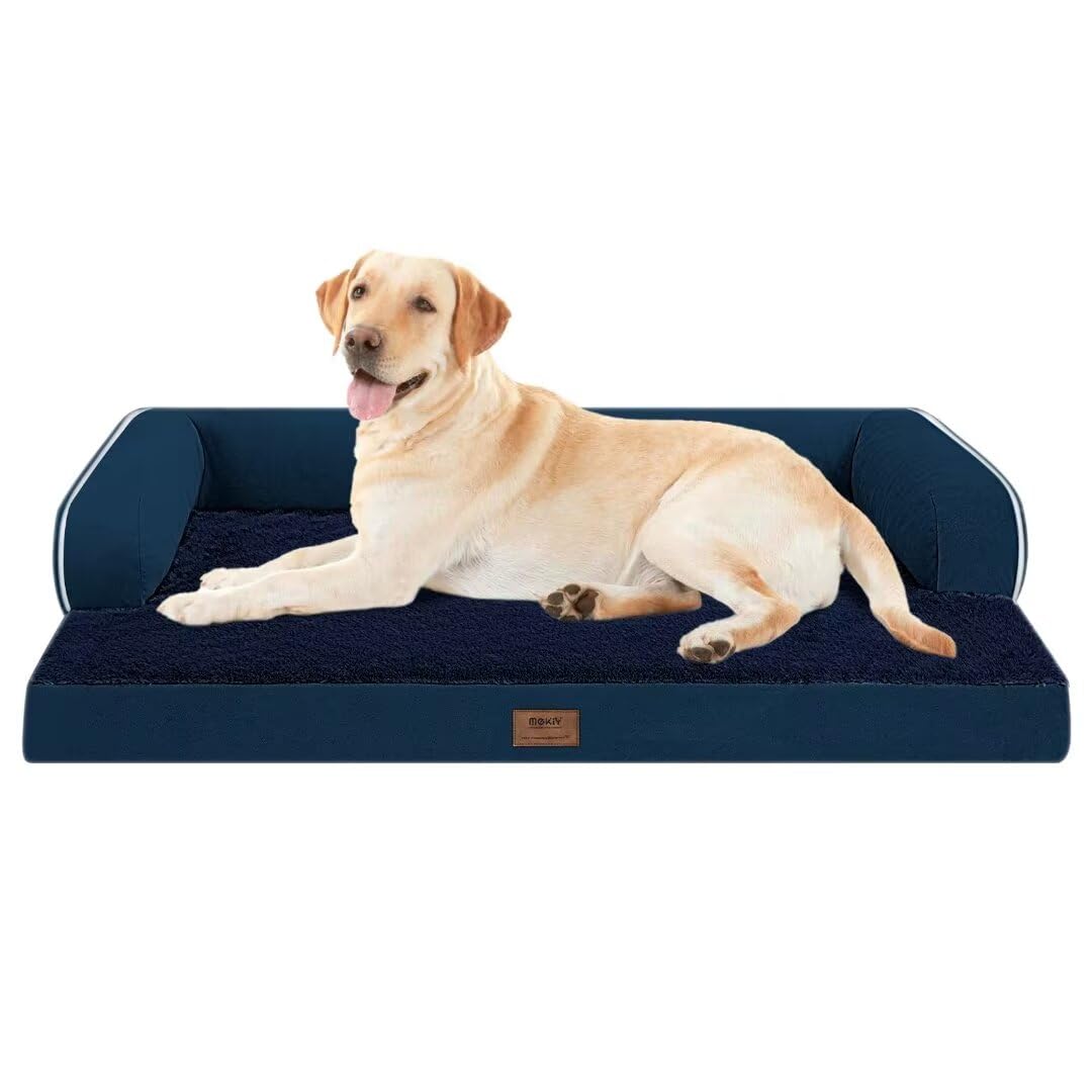 Large Dog Bed Orthopedic Washable - Waterproof with Removable Cover - Memory Foam - Beds Bolster Pet - Couch Sofa - XXL Large Big Dogs - Navy Blue Dog Bed
