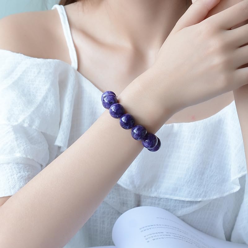 Bracciale con Perline di Cristallo Viola - Bracciale Elasticizzato in Pietra Naturale per Donne e Uomini, Gioielli curativi con Pietre preziose Viola Fatti a Mano,10mm