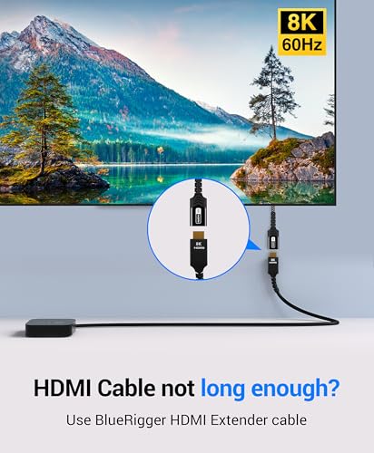 BlueRigger 8K HDMI Extension Cable - 6FT (8K 60Hz, 4K 120Hz, 48Gbps Braided EXT HDMI Extender Cord, Ultra High Speed) - Compatible with HDTV, Laptop, Xbox Series X, Roku, PS5, Chromecast, TV Stick