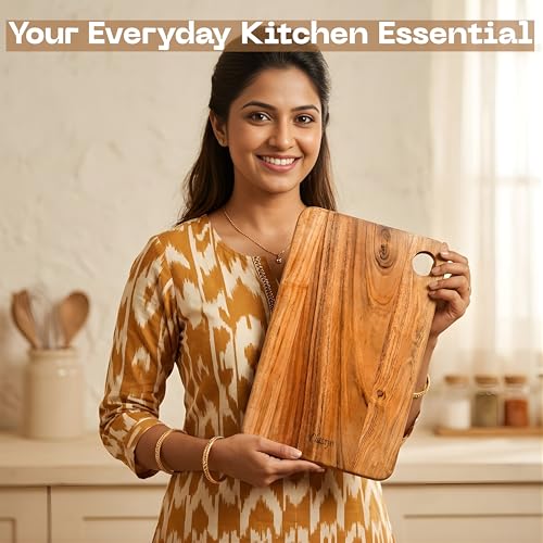 Image of Classyo Wooden Cutting Board for Kitchen, Wooden Chopping Board Wood, Made with Natural Acacia Wood for Vegetables, Fruits & Cheese Cutting, Reversible (Medium, 13 x 8 x 0.5 inch)