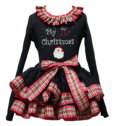 Vêtement 1er Noël bébé fille : t-shirt Santa et jupe pétale 0-8 ans