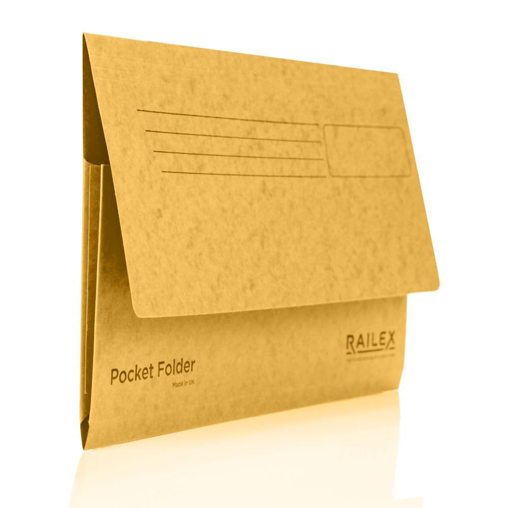 Railex Pocket Folder Foolscap Document Wallets, Gold Folders Pack of 10 for Paperwork A4 and A4+