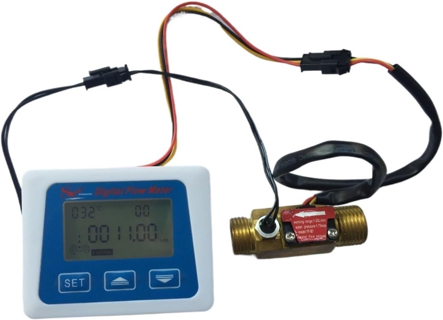 1PCS Display Digital Flow Meter+ Brass Flow Sensor Temperature Measuring YF-B7