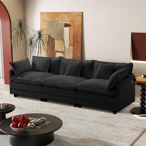 Image of 113.4 inch Modular Sectional Sofa,Cloud Couch for Living Room, Modern Deep Seat Sofa 3 Seater Chenille Fabric Comfy Couches with Throw Pillows for Apartment