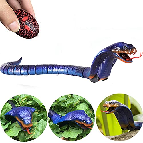 Bebester Jouet serpent télécommandé pour enfants et animaux de compagnie, 43.2 cm, rechargeable, modèle Naja Cobra réaliste avec langue rétractable et queue oscillante, Noël, anniversaire (bleu) Cover