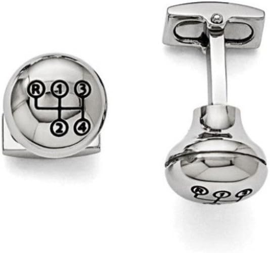 Stainless Steel Stick Shift Design Enameled Round Cuff Links