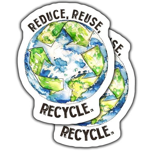 Eco-Friendly Reduce Reuse Recycle Sticker - Earth Day 5-inch Vinyl Watercolor Art Environmental Conservation Green Living 2-Pack Stickers CCSTICKER01416