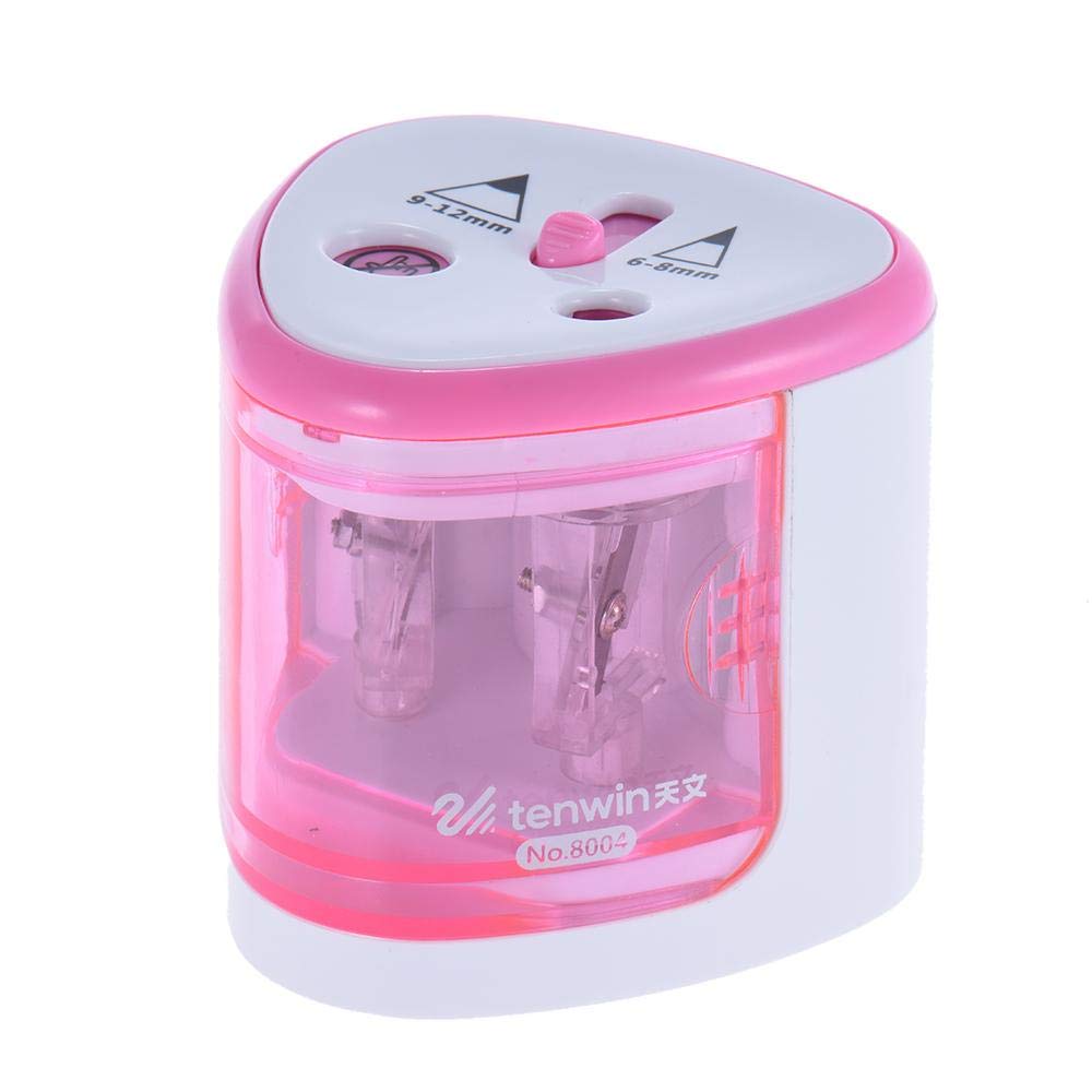 Multi-functional Automatic Electric Pencil Sharpener Battery Operated with 2 Holes(6-8mm / 9-12mm) for Home School Student Pink