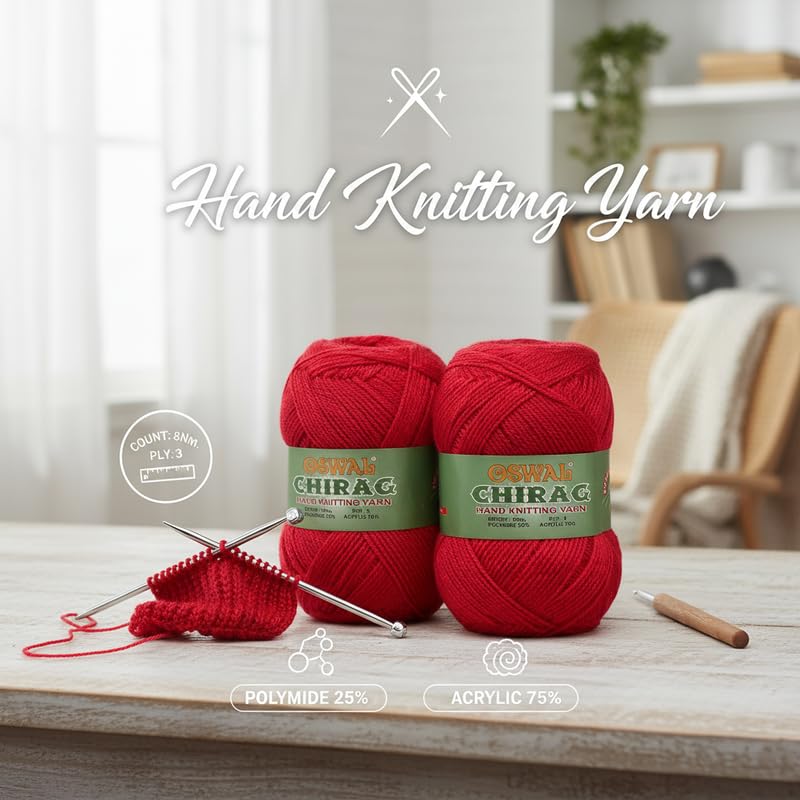 Image of M.G ENTERPRISE Chirag Candy RedSoft Wool Yarn 200 Needle Knitting & Crochet Thread for Art Craft