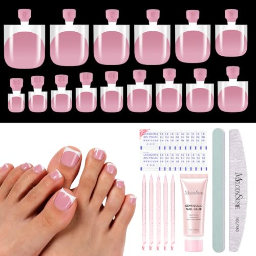 Image of MelodySusie French Tip Sharp Square Press On Toenails Kit,15 Sizes 150Pcs | Pre-Shaped Soft Gel,Half Matte Full Cover Clear Acrylic Press on Nails for DIY Extension&Salon,Long-Lasting Manicure