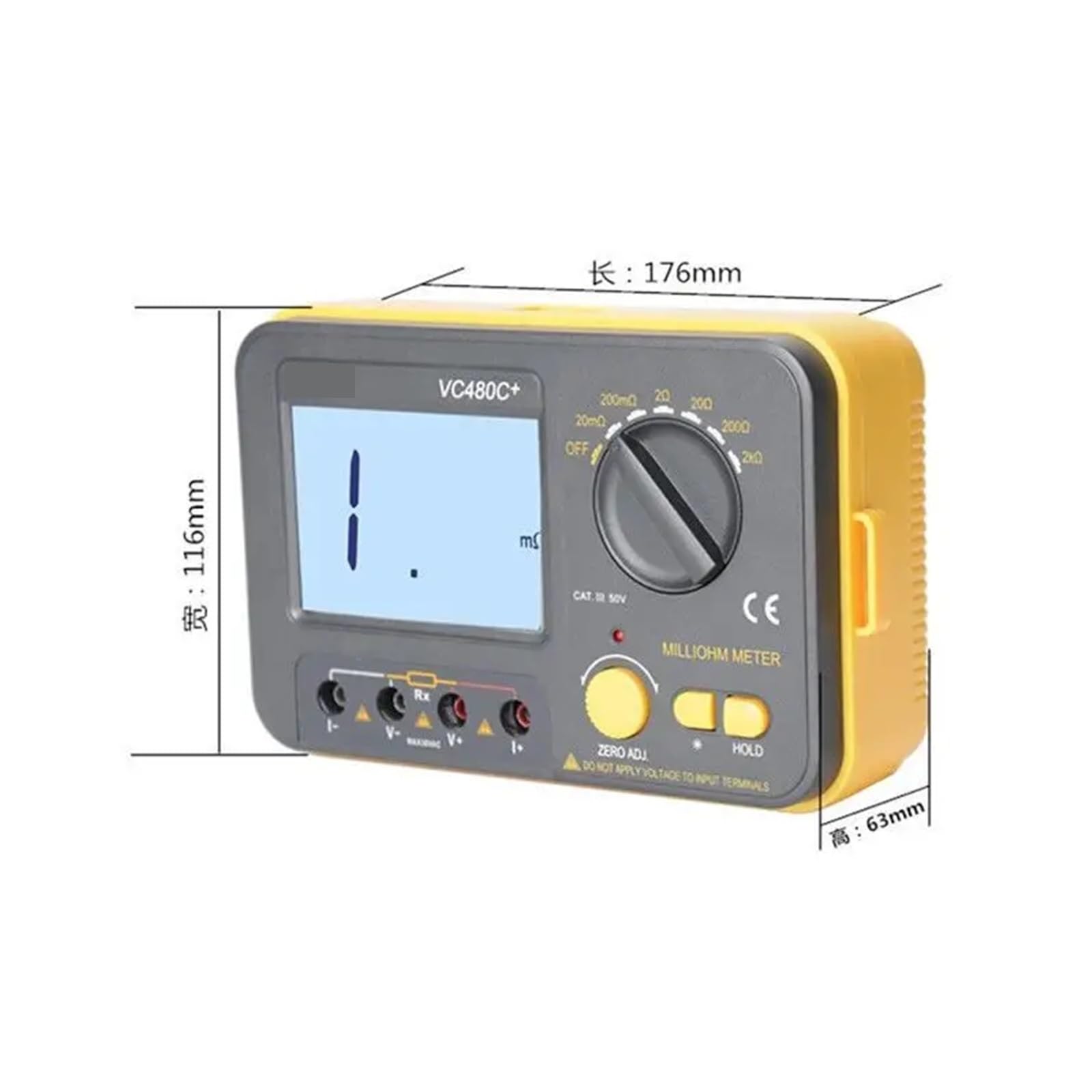 Miernik rezystancji, VC480C+ Cyfrowy miliomomierz DC Tester niskiej rezystancji Mikroomomierz 0,01 mΩ~2 kΩ Wykrywalna rezystancja Transformator Płytka drukowana