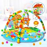 VATOS Baby Play Mat and Infant Activity Gym Ball Pit Kick and Play Perfect Sense Deluxe Gym, Zoo Plush Infant Play Mat with Toys Animals for toddlers Aged 0 to 3 6 9 12 Months Old Babies Einstein Pads