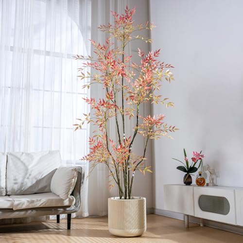 7.2ft Faux Bamboo Tree Artificial Nandina Tree Artificial Indoor Plants Realistic Fake Potted Tree...