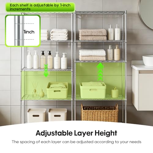Image of BestOffice | 5-Tier Wire Storage Shelves | 14 x 24 x 60 | Chrome | with Adjustable Racks | Metal Shelf, Holds Upto 500 lbs | No-Tool Assembly | Ideal for Home & Garage Shelving